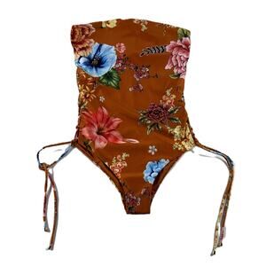 Agua Bendita NWOT Sandy One Piece Strapless Swimsuit Floret Orange Floral M